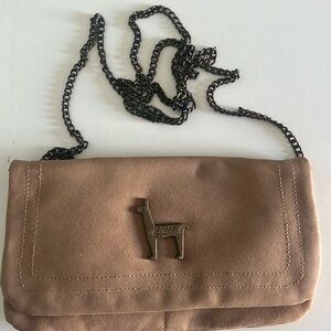 Tan Suede crossbody clutch bag